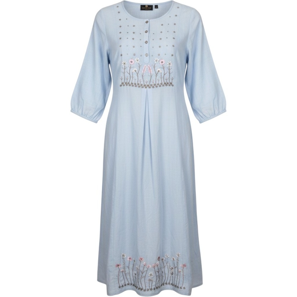 Adara Clothing Light Blue Embroidered Floral Bell Sleeve Midi Dress Size 31